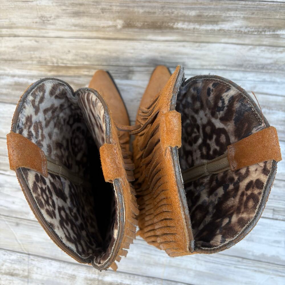 Dingo Western Cowboy Boots Sz 9.5  Tres Fringe Burnished Tan Leather Suede Boho - Picture 8 of 12